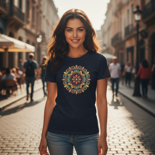 Women's Floral Mandala T-Shirt – Graphic Tee with Mandala Design