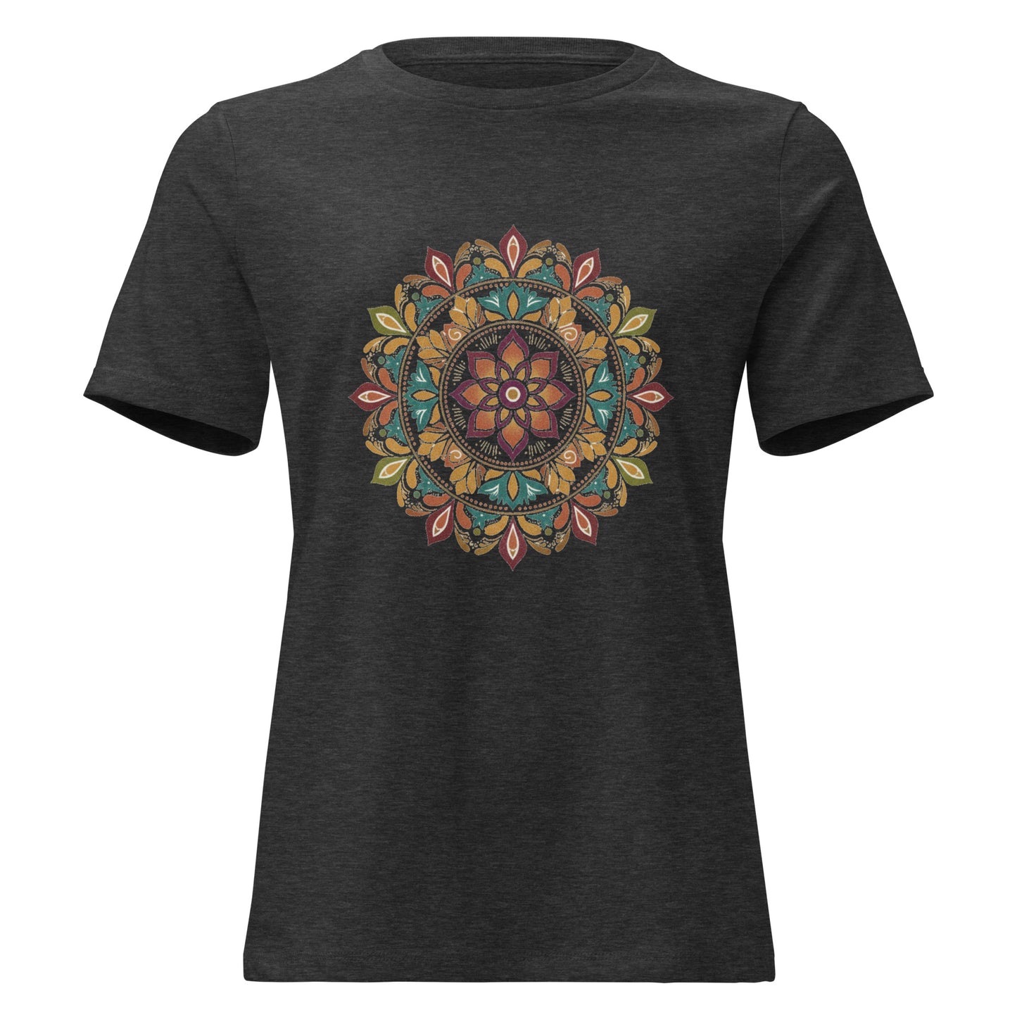 Women’s t-shirt with intricate floral mandala graphic on front