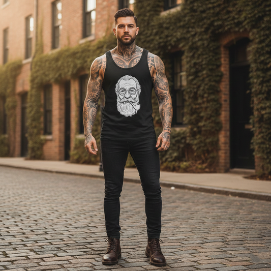 Men’s Vintage Smoker Tank Top – Old Man with Pipe Graphic