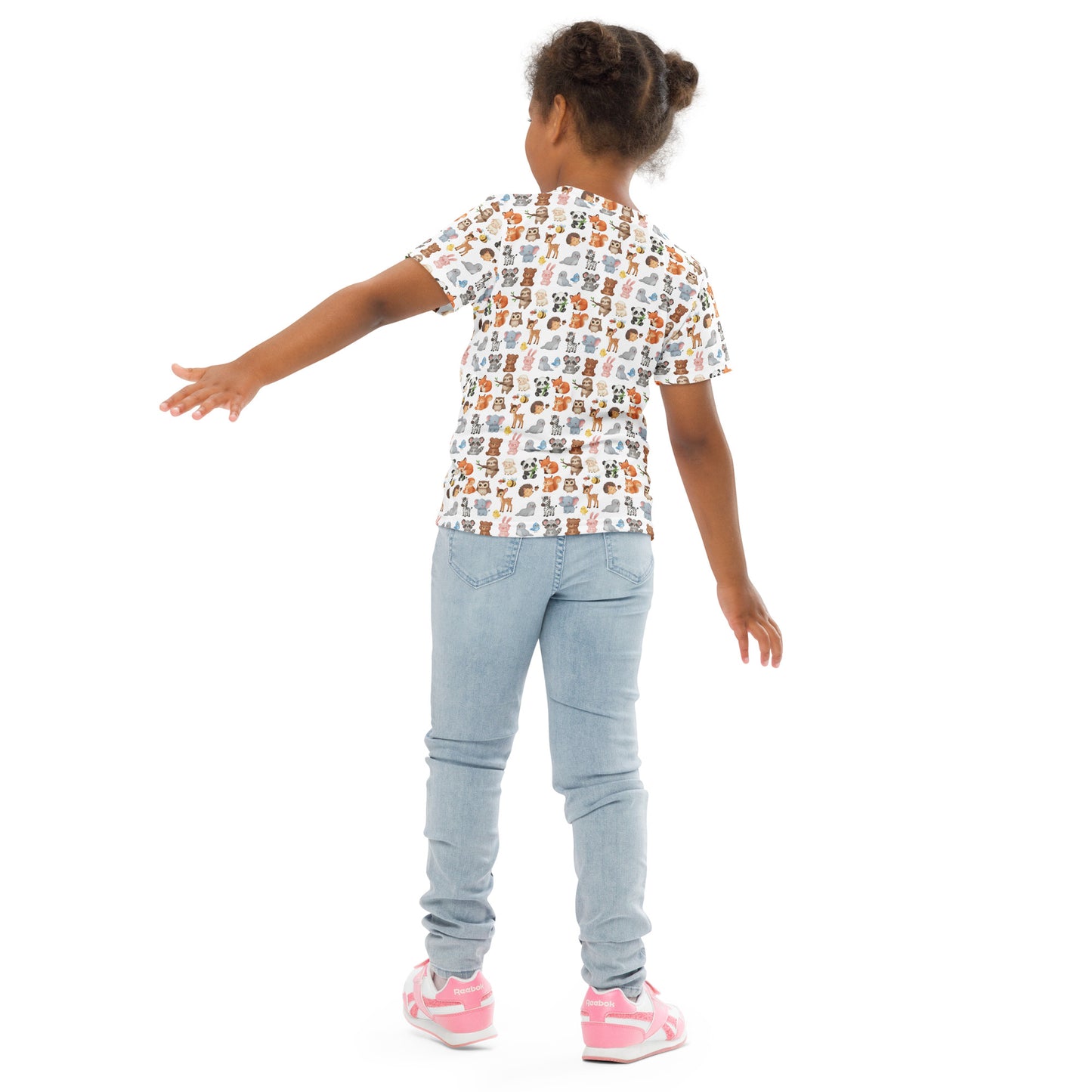 Back view of kids t-shirt with full-body animal print