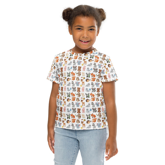 Kids t-shirt with colorful all-over animal print on front