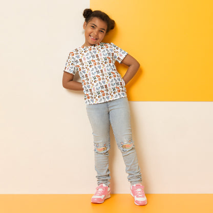 Kids t-shirt with colorful all-over animal print on front