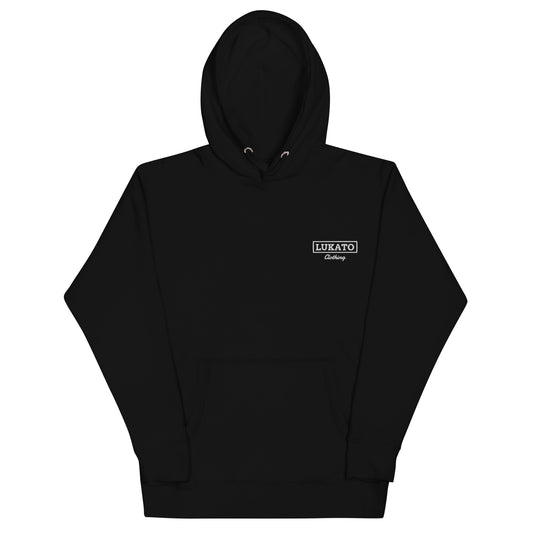 Men’s black hoodie with LUKATO logo on front