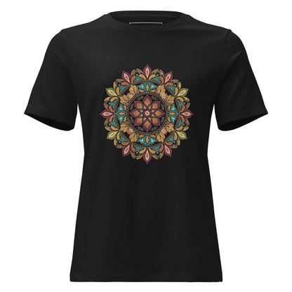 Women’s t-shirt with intricate floral mandala graphic on front