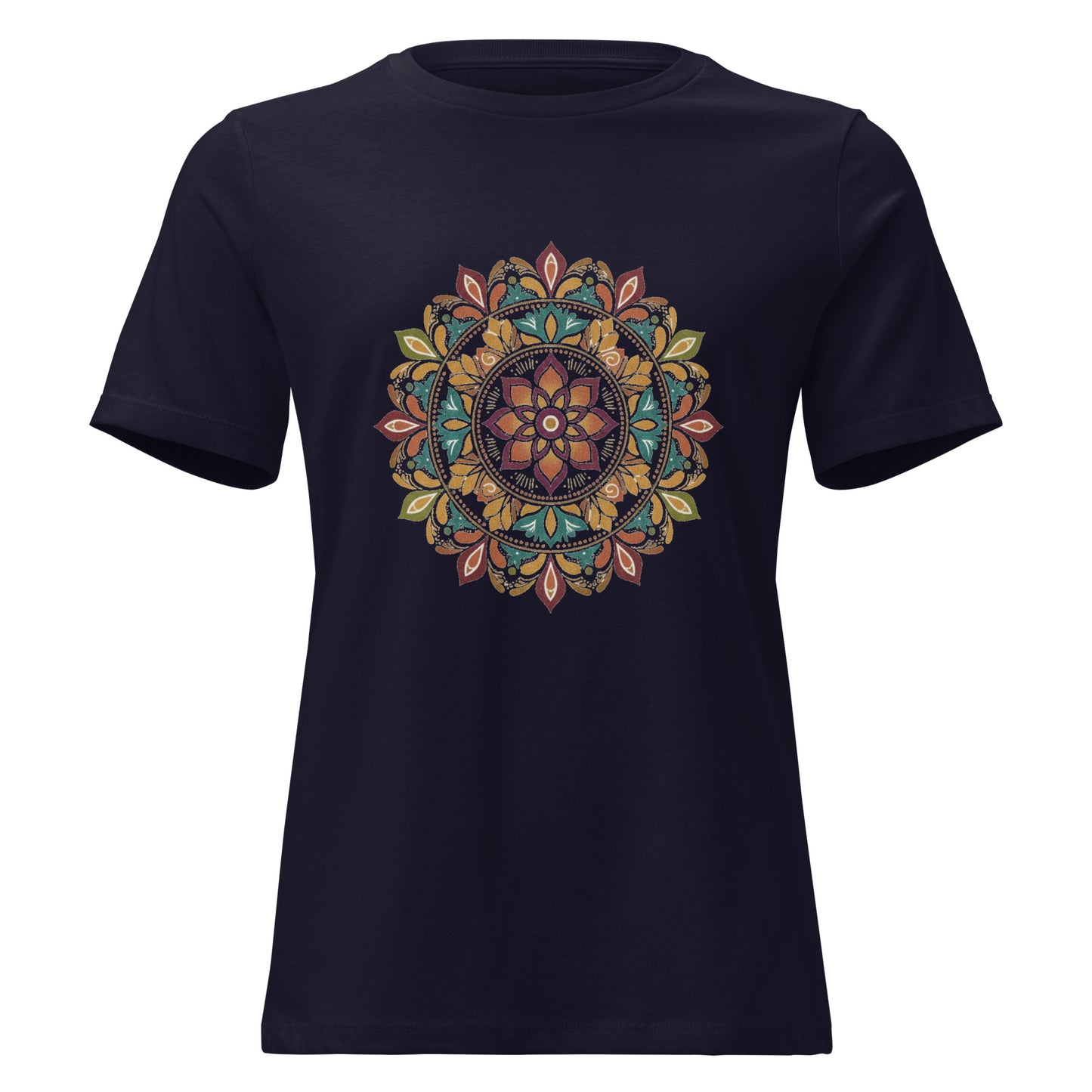 Women’s t-shirt with intricate floral mandala graphic on front