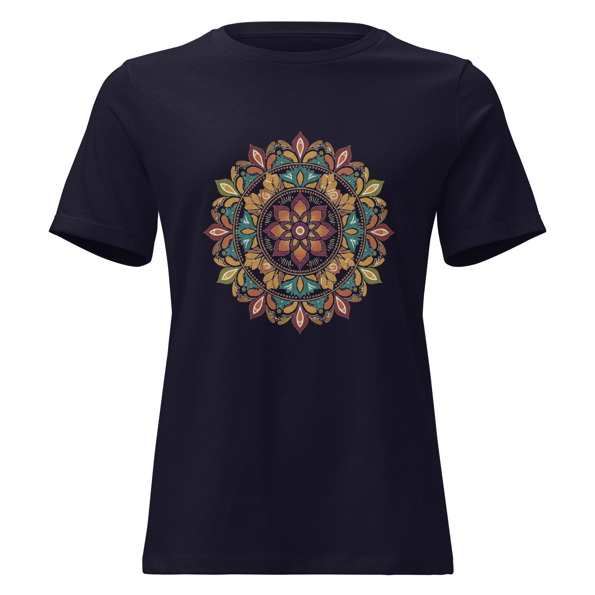 Women’s t-shirt with intricate floral mandala graphic on front