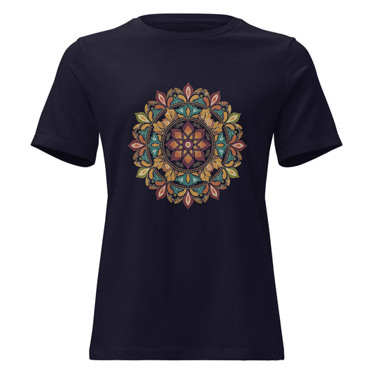 Women’s t-shirt with intricate floral mandala graphic on front